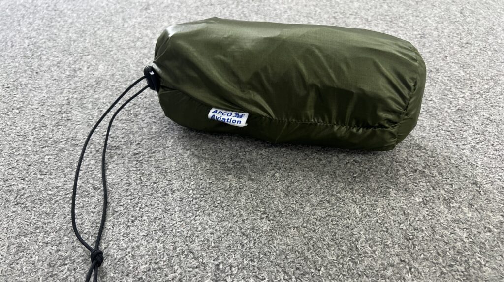 Folded Soft Gurney in an olive-green drawstring pouch