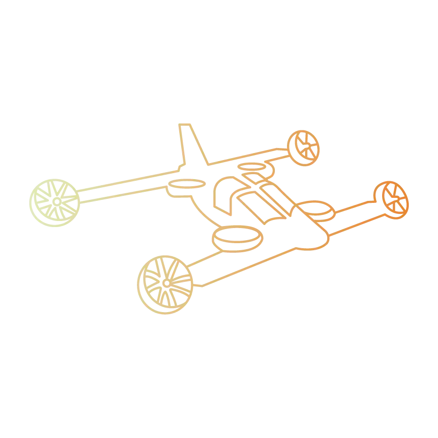 Technische Zeichnung eines fallschirmgeborgenen VTOL-Fluggeräts