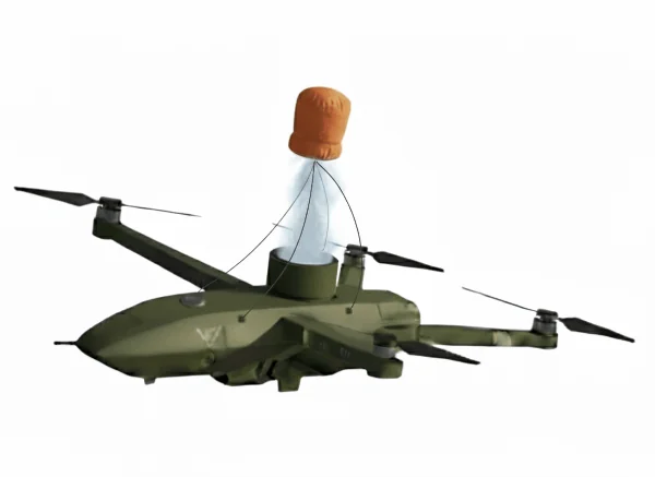 Illustration: compressed air ejecting the deployment bag from the compartment of a multirotor