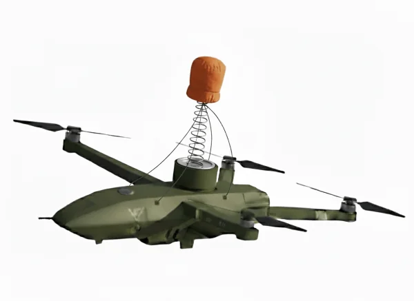 Illustration: a spring pushing the deployment bag out of the compartment of a multirotor