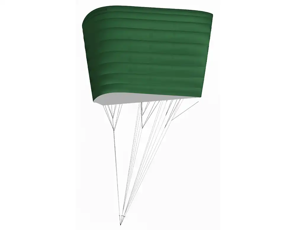 Three-dimensional side view of the green ISR canopy with converging lines