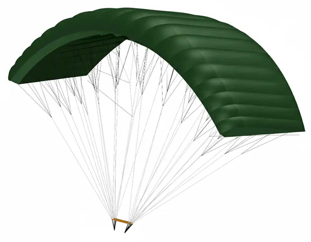 Three-dimensional view of the green ISR canopy with lines, seen obliquely from the side