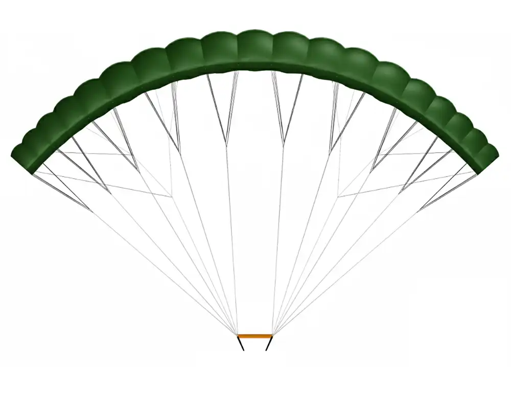Front view of the green ISR canopy with its arched span and lines